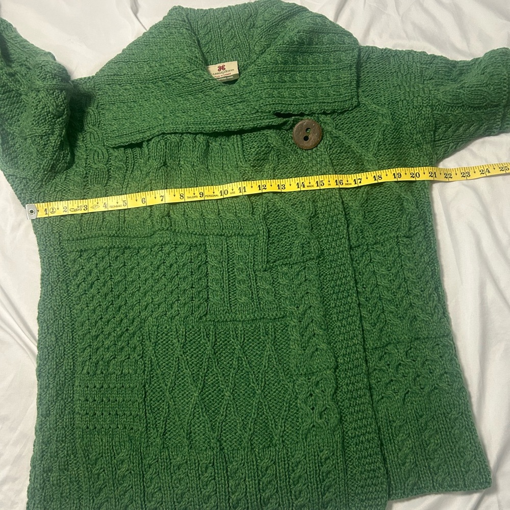 Carraig Donn Green 100% Merino Wool Cardigan Sz L Shawl Collar St. Patrick’s Day - Picture 7 of 14